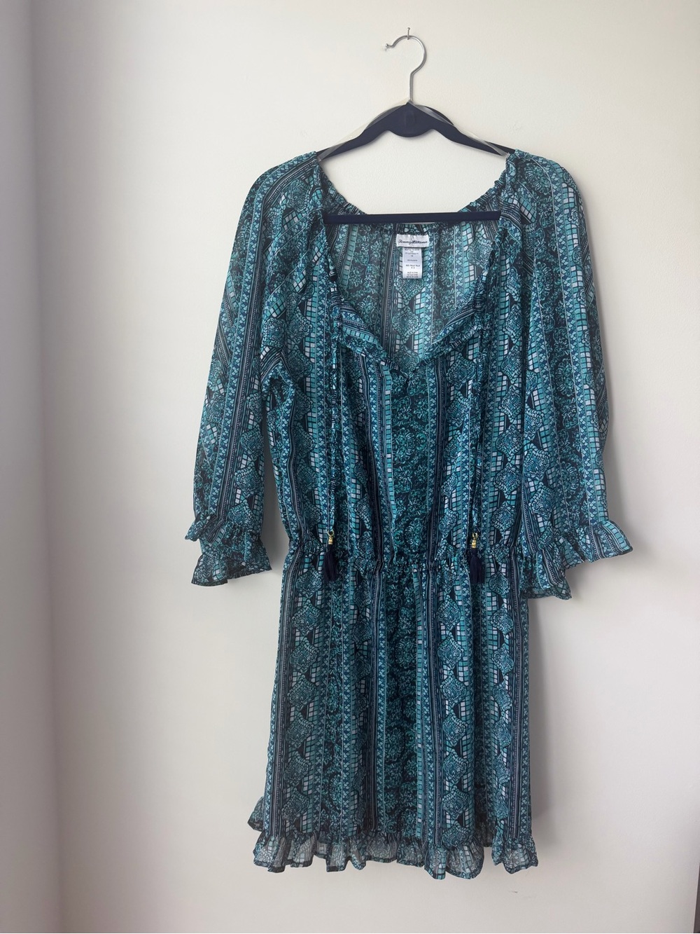 Tommy Bahama Teal Printed Long-Sleeve Dress